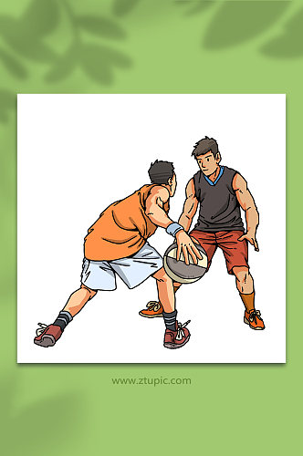 双人篮球对抗运动人物插画