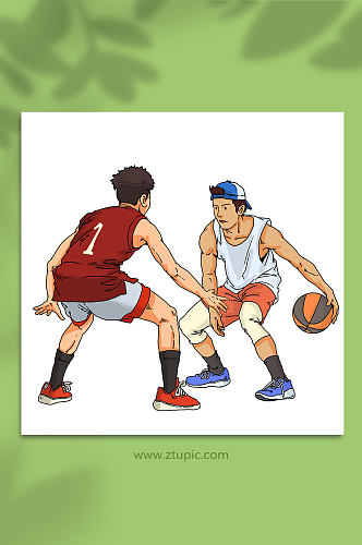 漫画风格人物篮球对抗男生插画