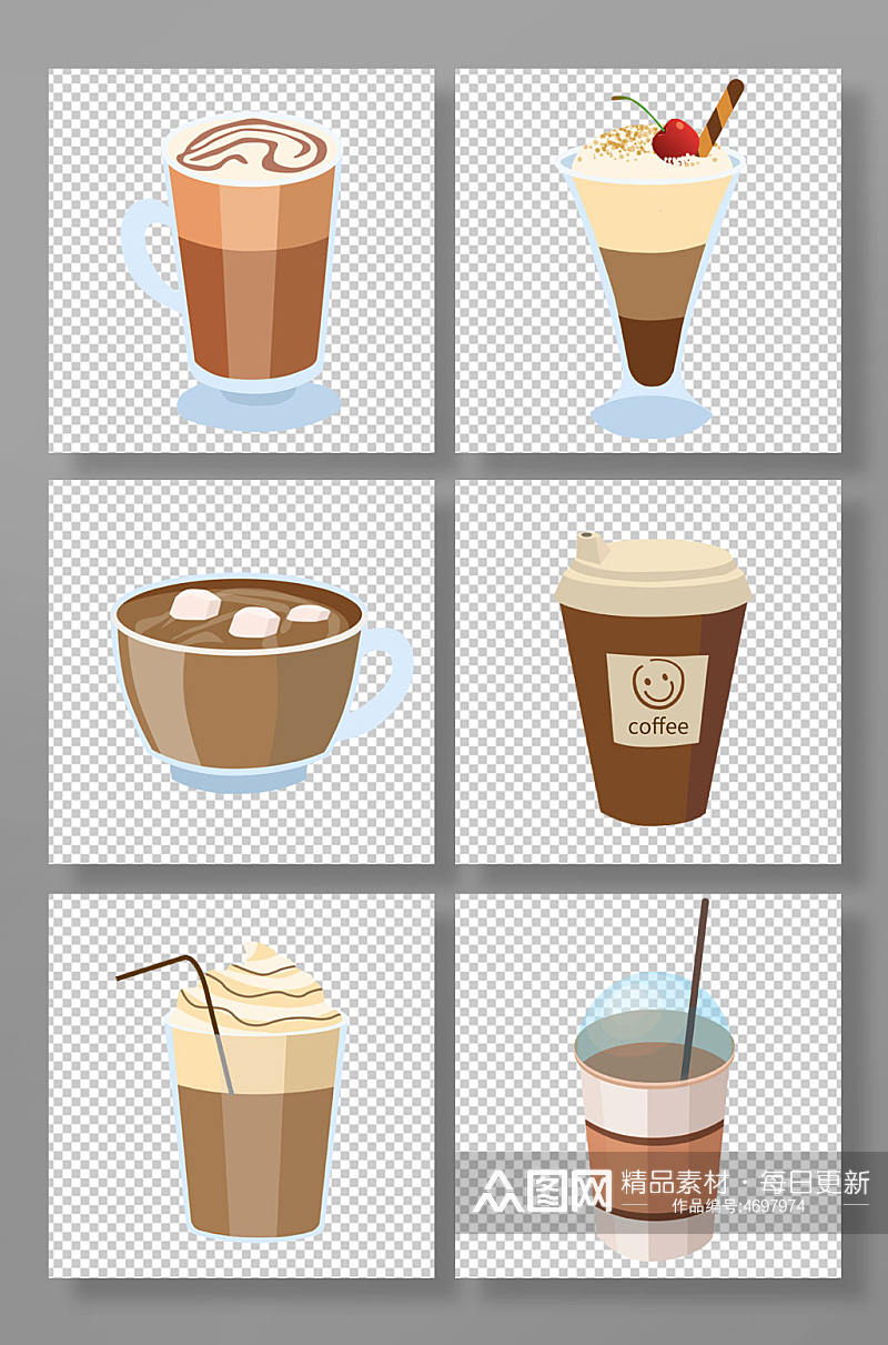 卡布奇诺摩卡咖啡饮品元素插画素材