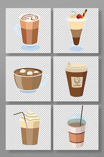 卡布奇诺摩卡咖啡饮品元素插画