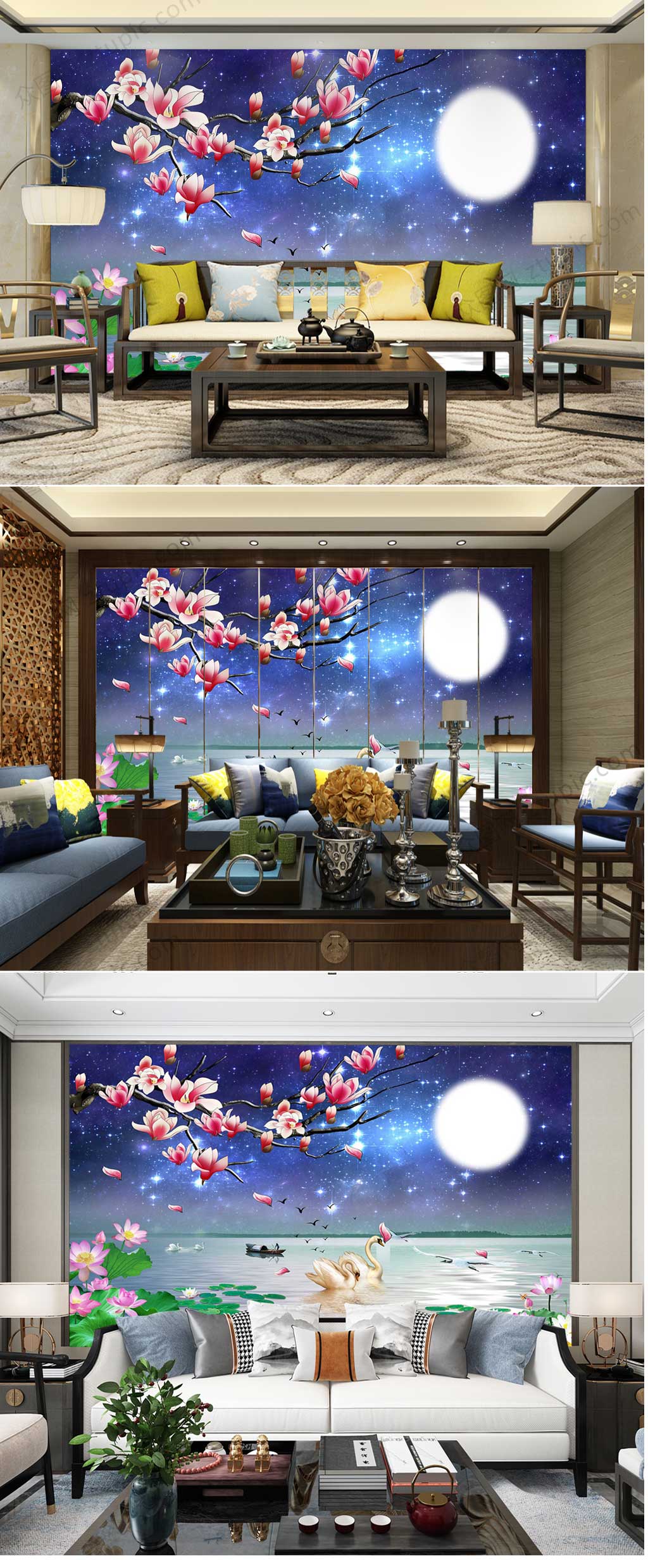花好月圆中国风背景墙素材