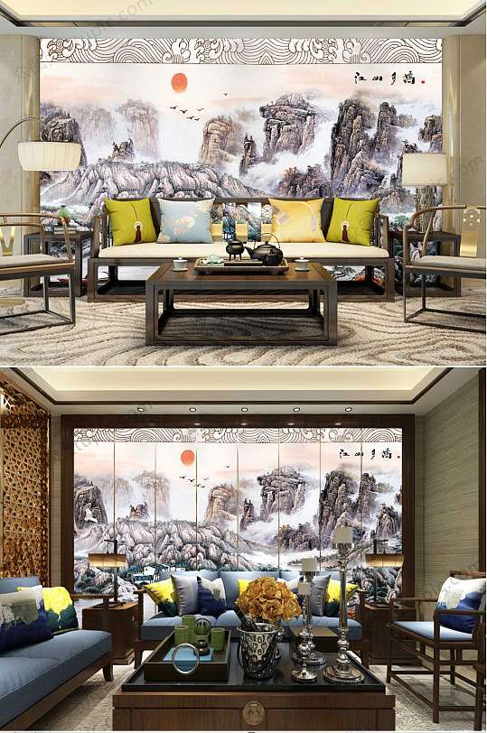 旭日东升沙发背景墙-众图网