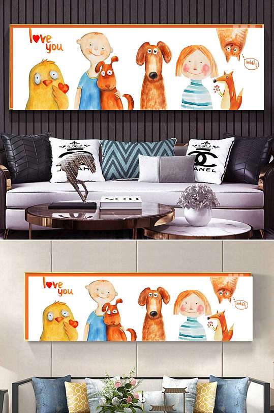 卡通动物客厅装饰画-众图网