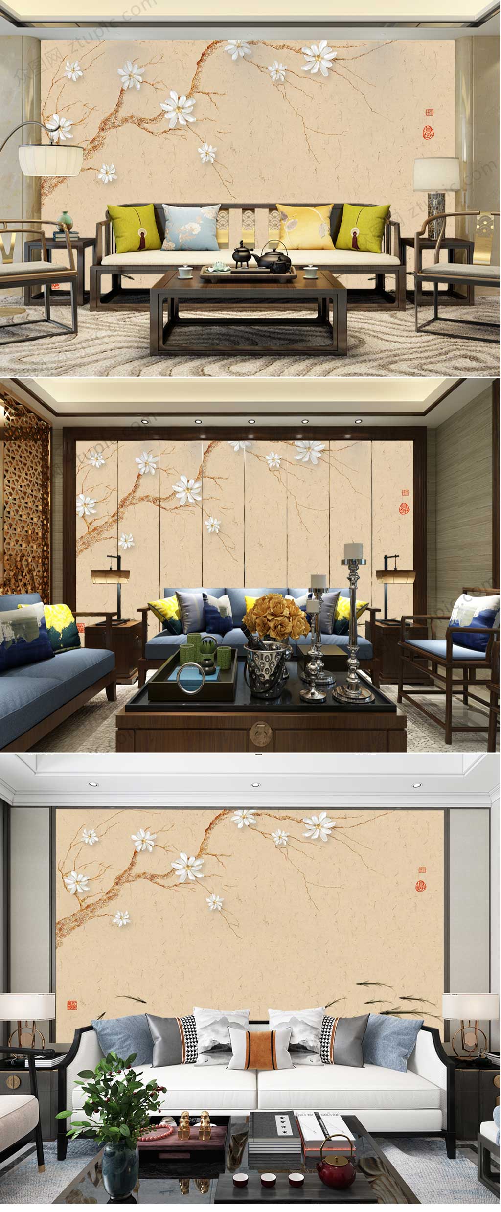 花鸟工笔客厅背景墙素材