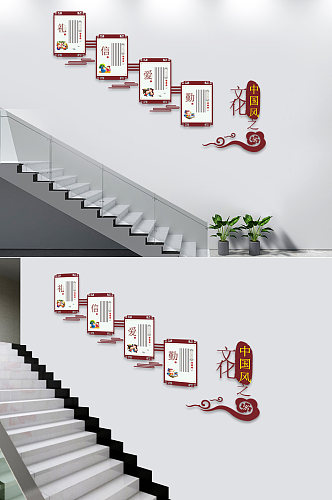 中国文化校园楼梯文化墙