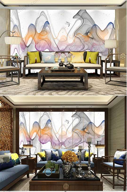 抽象烟墨艺术室内背景墙