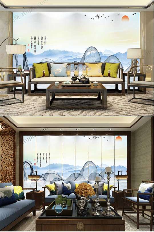 中国风风景客厅背景墙-众图网