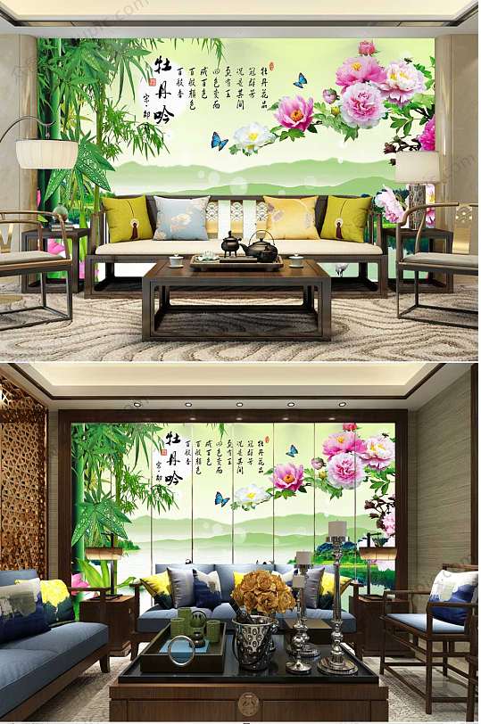 牡丹吟风景背景墙-众图网