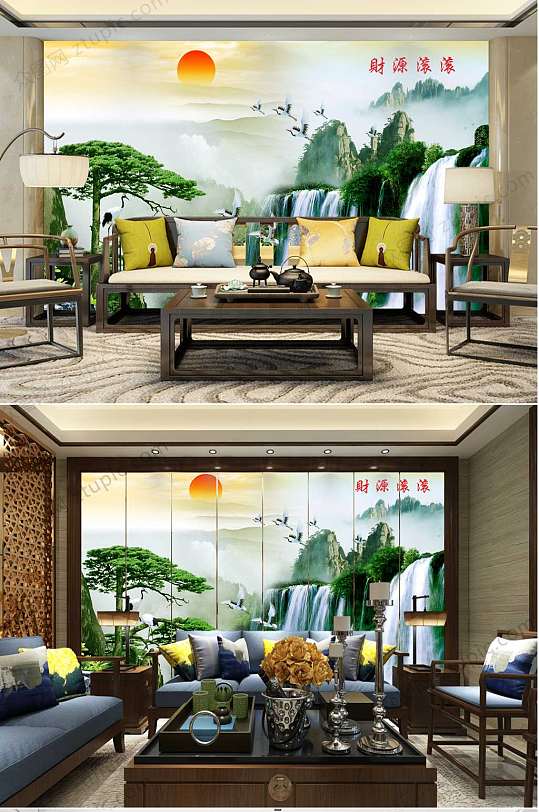 财源滚滚山水背景墙-众图网