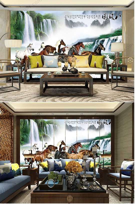 八马图风景背景墙-众图网