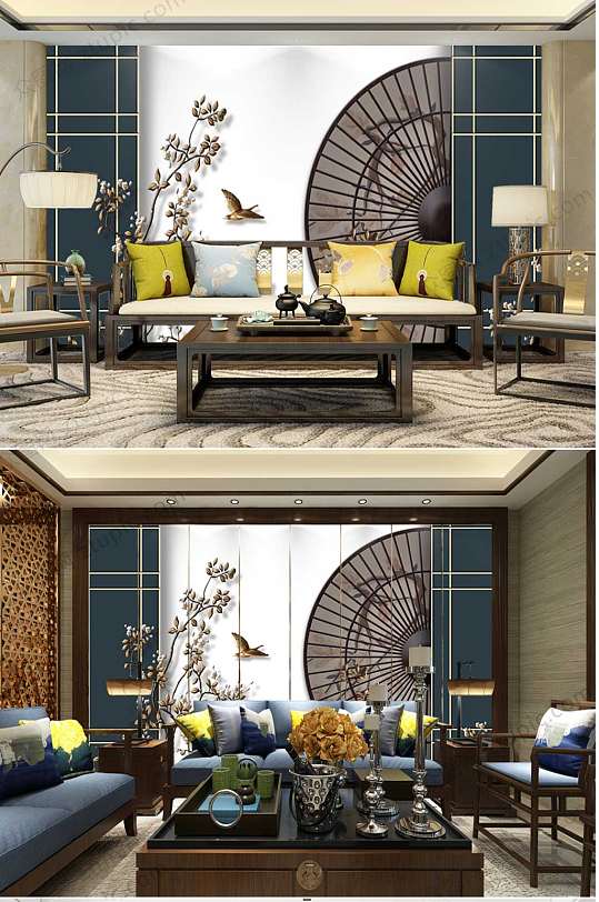 国画花鸟屏风古典背景墙-众图网