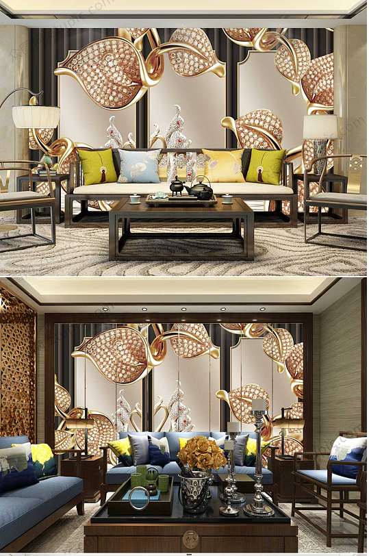 钻石玉石雕花背景墙