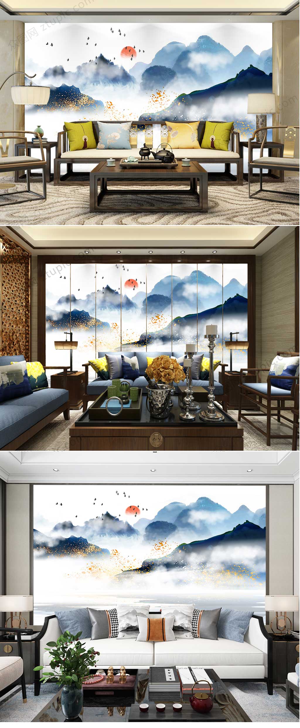 金箔新中式背景墙素材