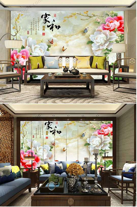 牡丹花家和富贵背景墙-众图网