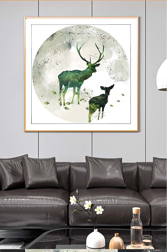 麋鹿装饰挂画圆形-众图网