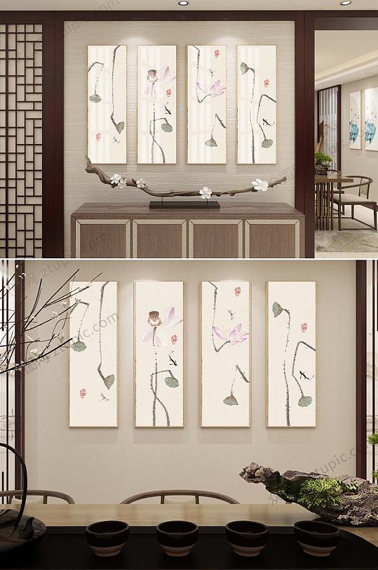 手绘莲花装饰挂画-众图网