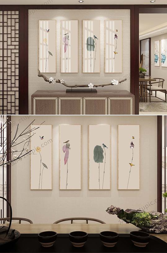 手绘四联装饰挂画-众图网