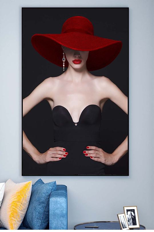 玄关装饰挂画入户 现代美女红色装饰画