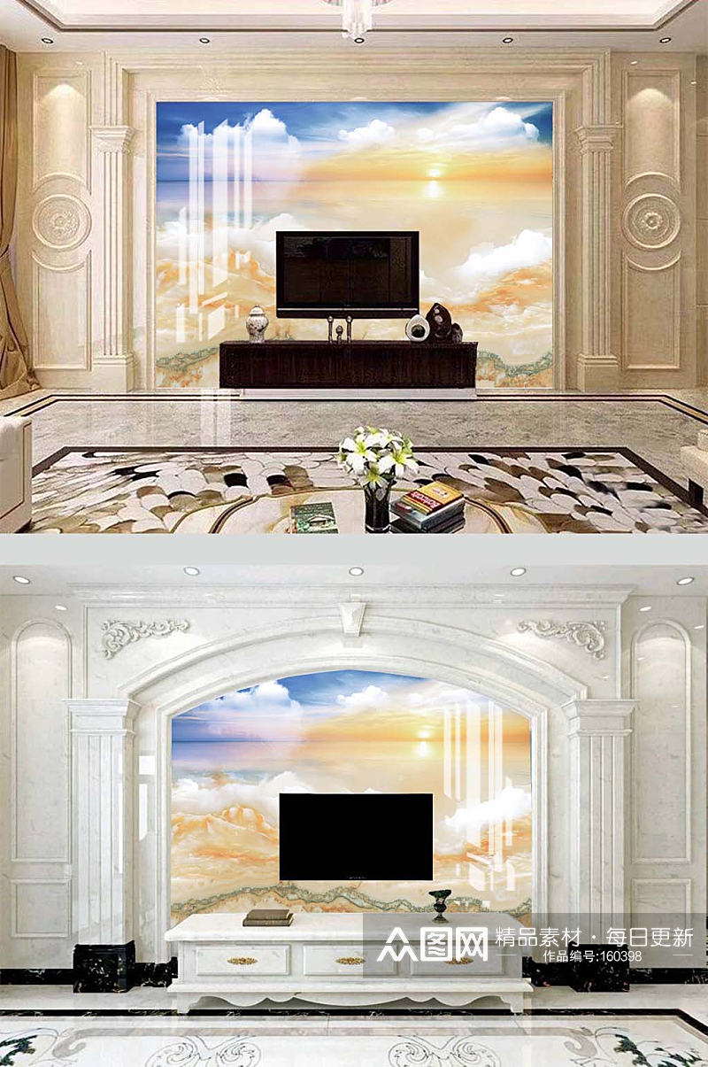 客厅电视背景米黄罗马柱素材