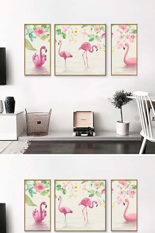 火烈鸟装饰画三联-众图网