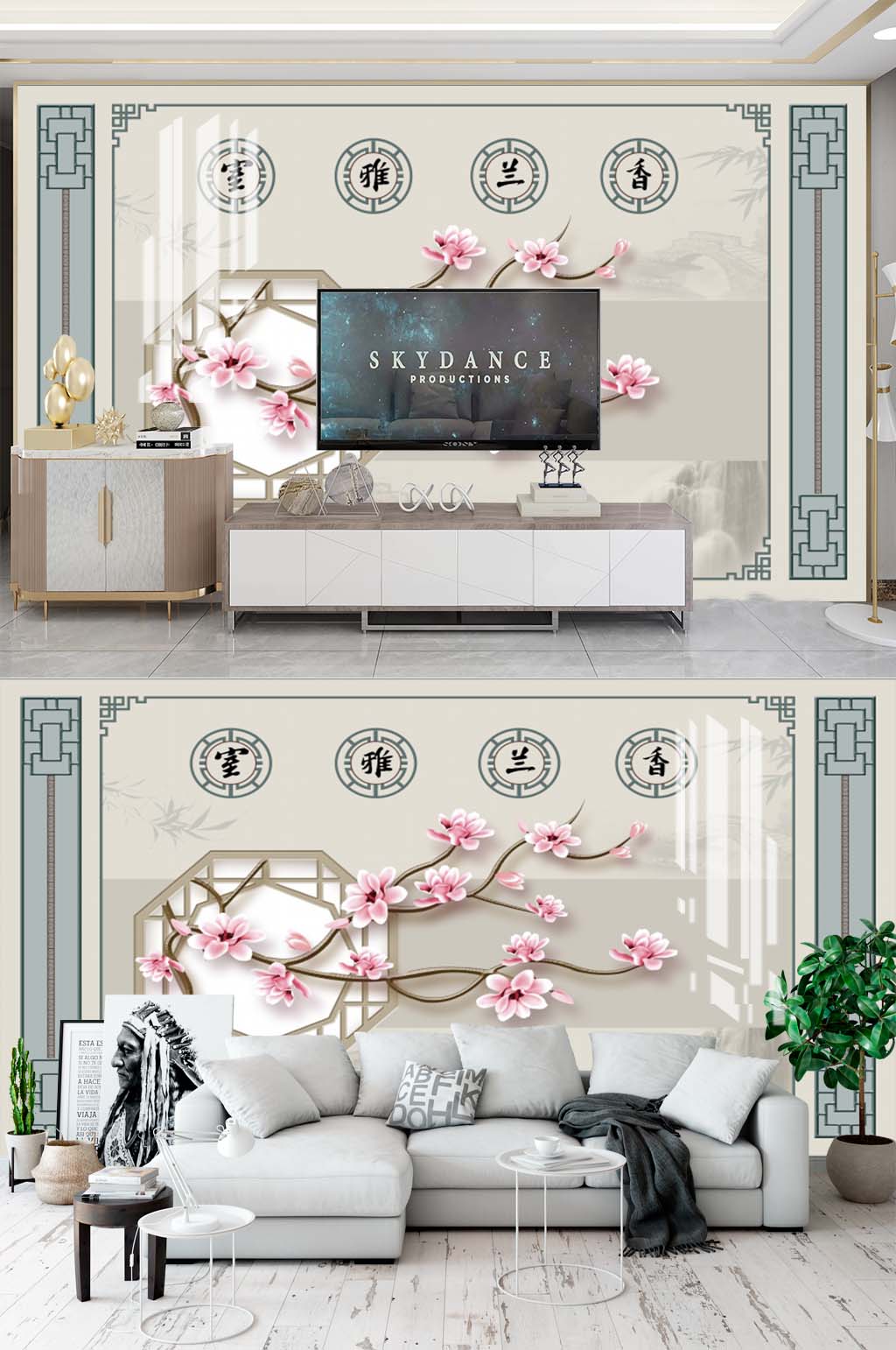 中国风背景墙花鸟素材