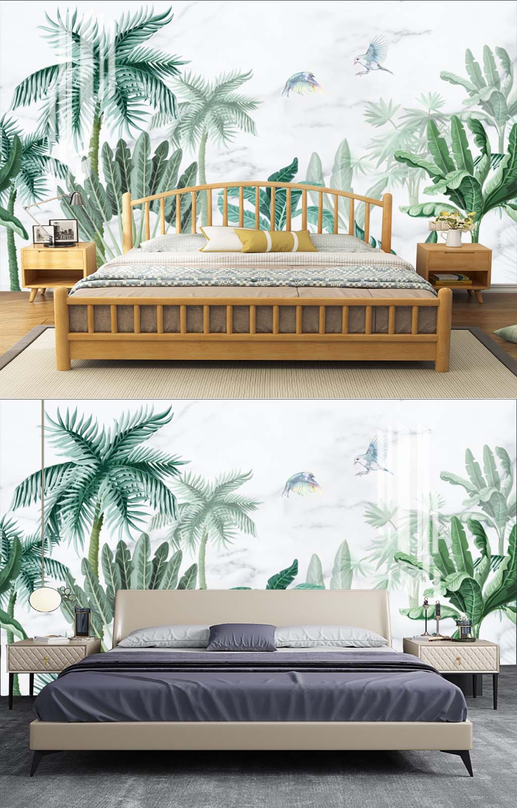 北欧植物卧室背景墙素材