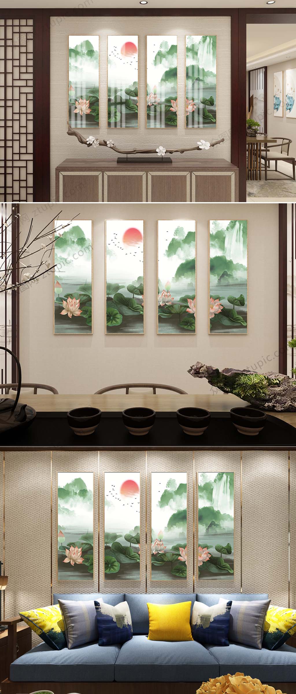 手绘中式装饰挂画素材