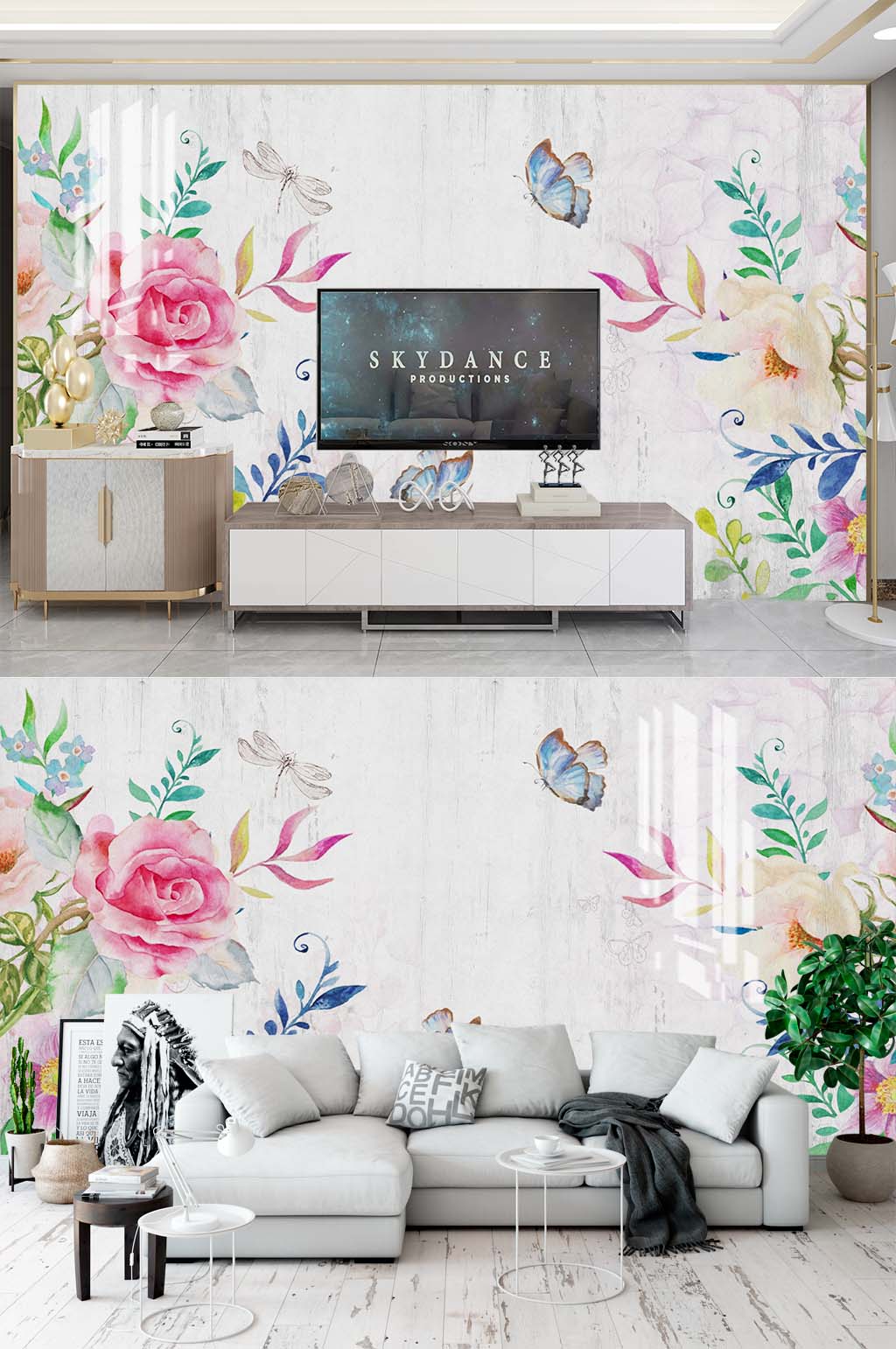 手绘鲜花电视背景素材