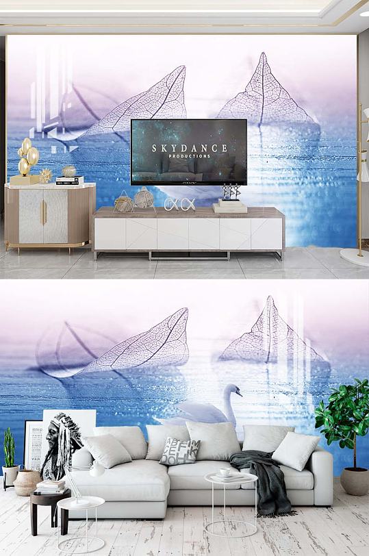 叶子简约电视背景-众图网