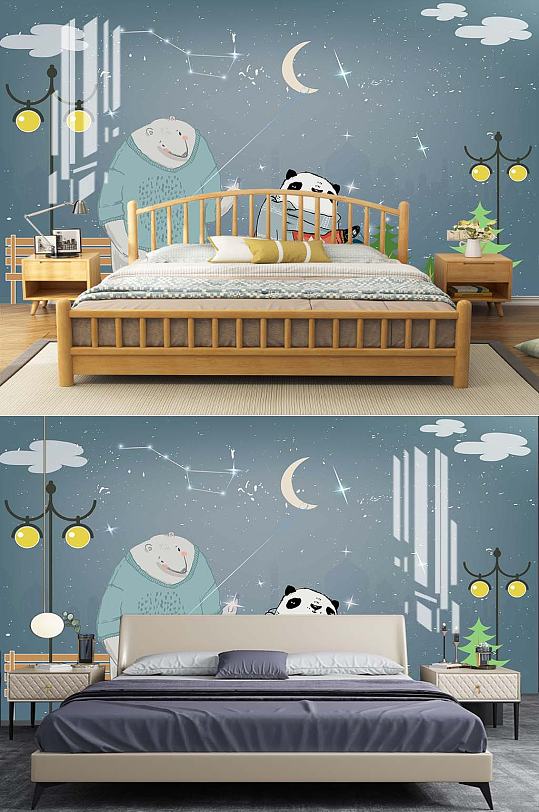 卡通儿童房背景墙-众图网