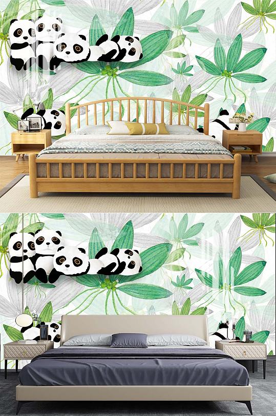 卡通熊猫装饰背景墙-众图网