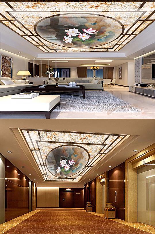 中式客厅天花吊顶-众图网