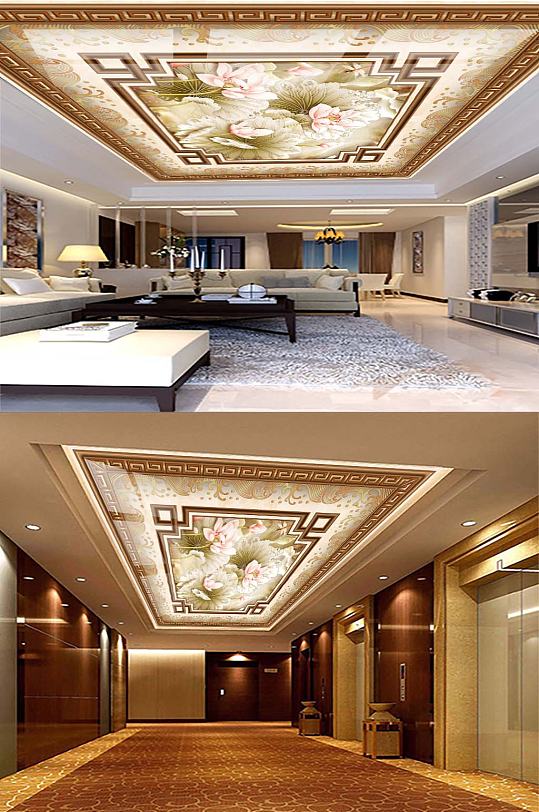 新中式客厅天花吊顶-众图网