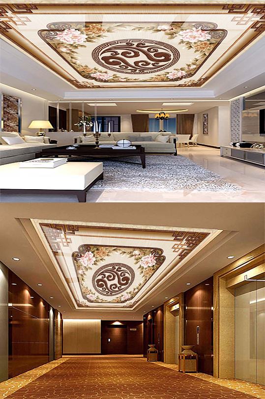 中式客厅天花吊顶-众图网