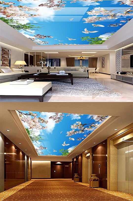桃花蓝天天花吊顶-众图网