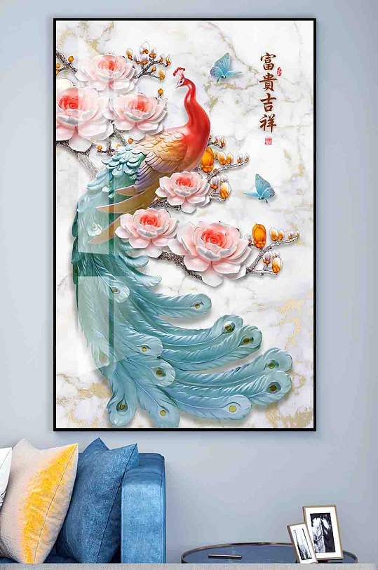 孔雀玄关装饰挂画-众图网
