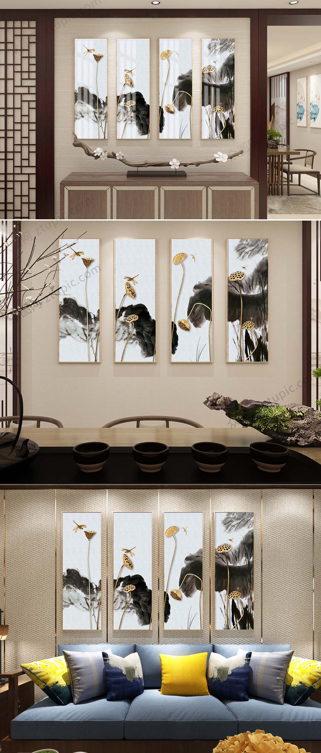 禅意荷花装饰挂画素材