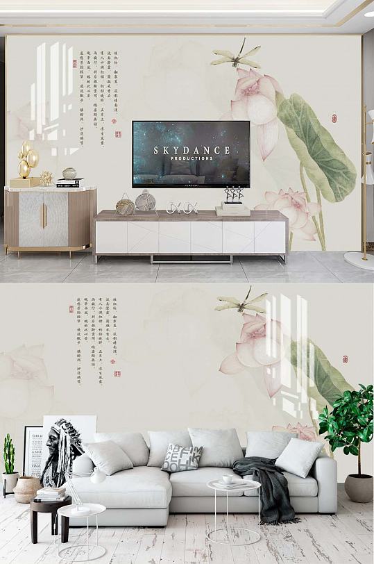 淡雅荷花电视背景-众图网