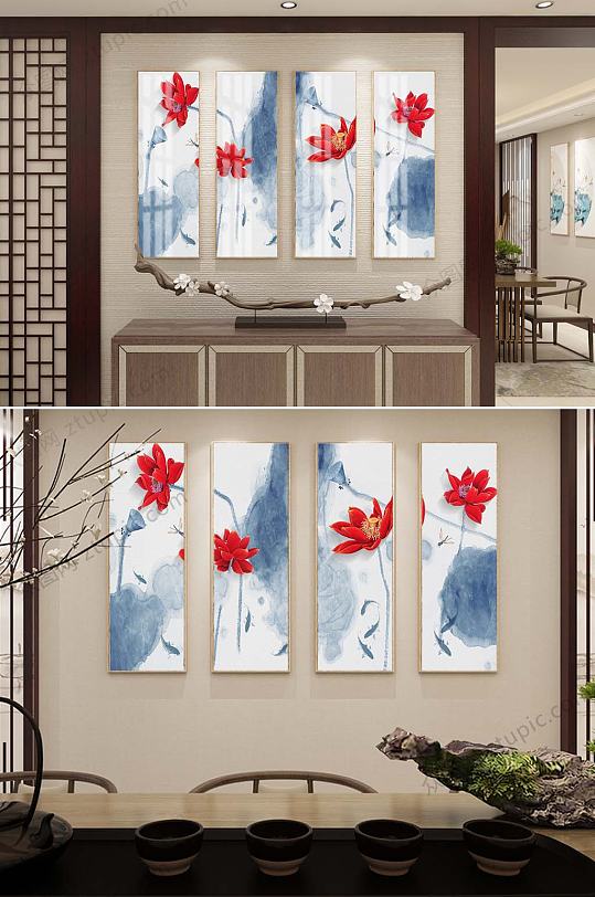 荷花四联装饰挂画-众图网
