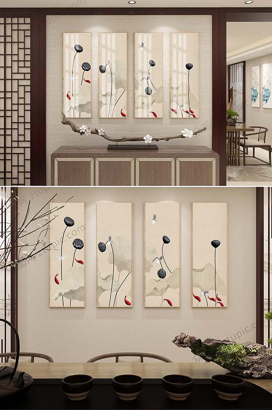 新中式荷花装饰挂画-众图网