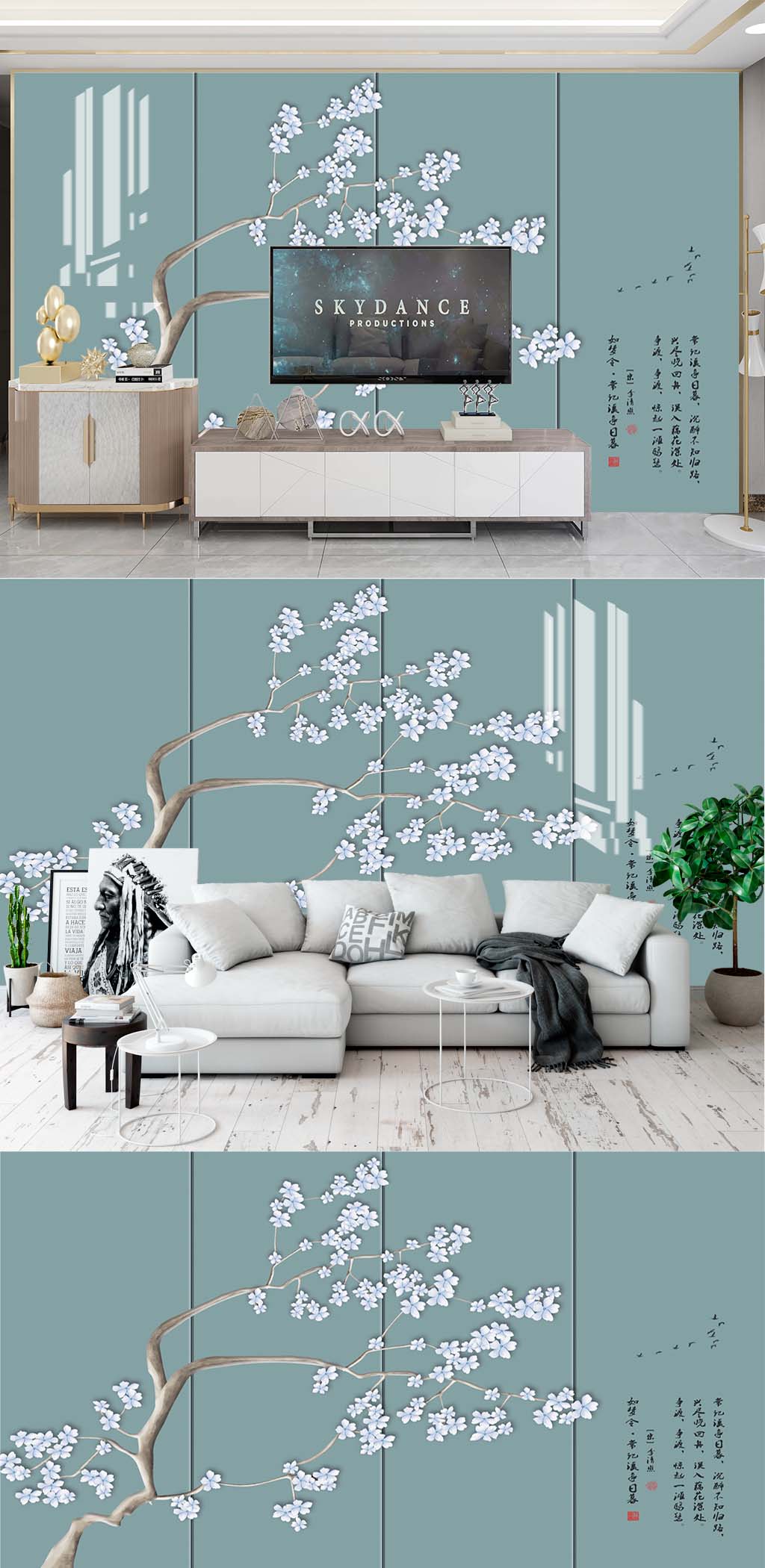 花鸟壁画电视背景素材