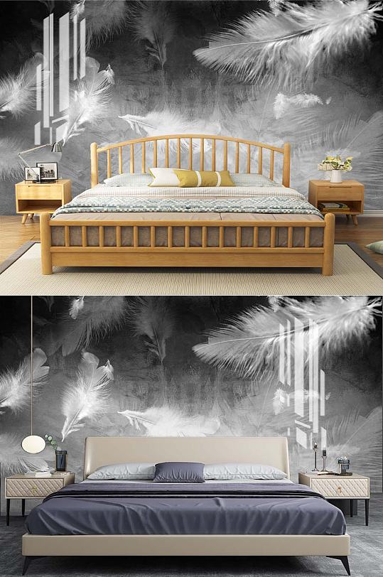 羽毛床头装饰背景墙-众图网