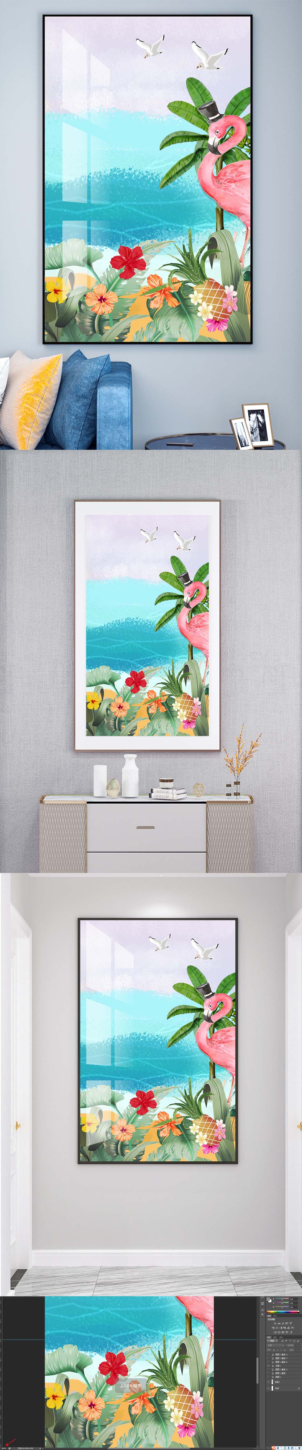 北欧火烈鸟装饰挂画素材
