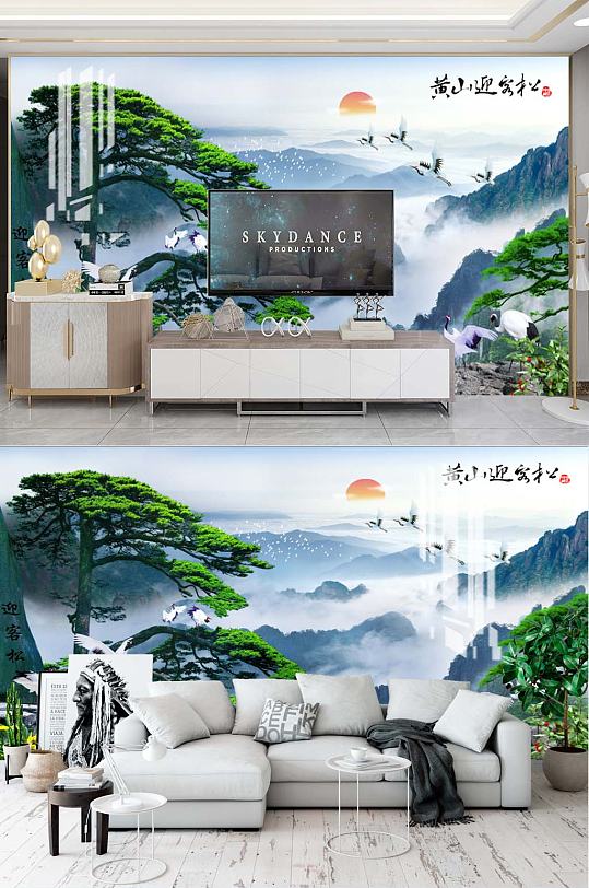 松鹤延年客厅电视背景-众图网