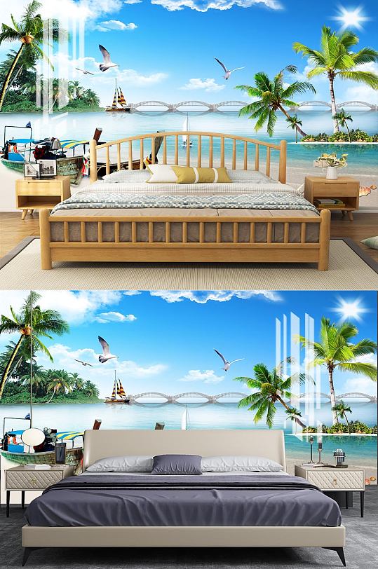 大海床头背景清新-众图网