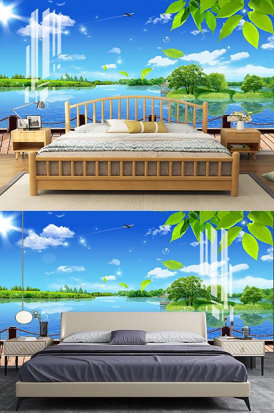 大海卧室床头背景-众图网