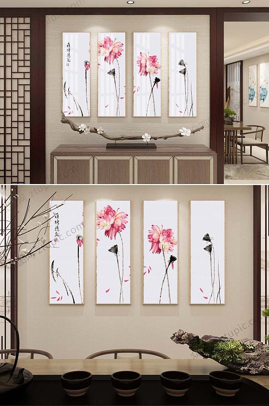 荷花四联装饰挂画-众图网