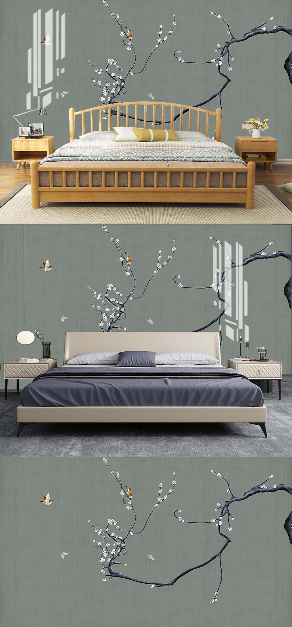 手绘花鸟床头背景素材