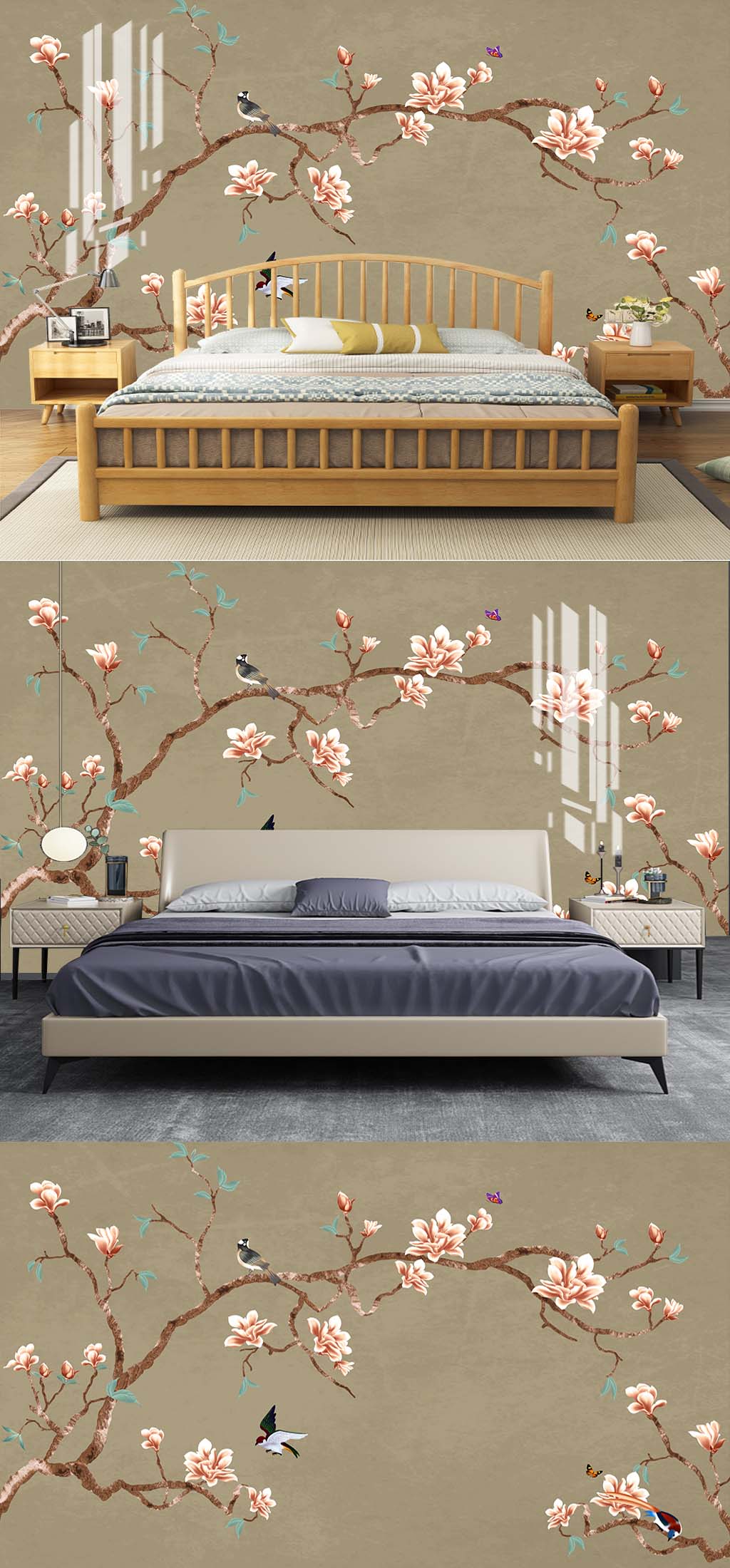 工笔花鸟床头背景素材
