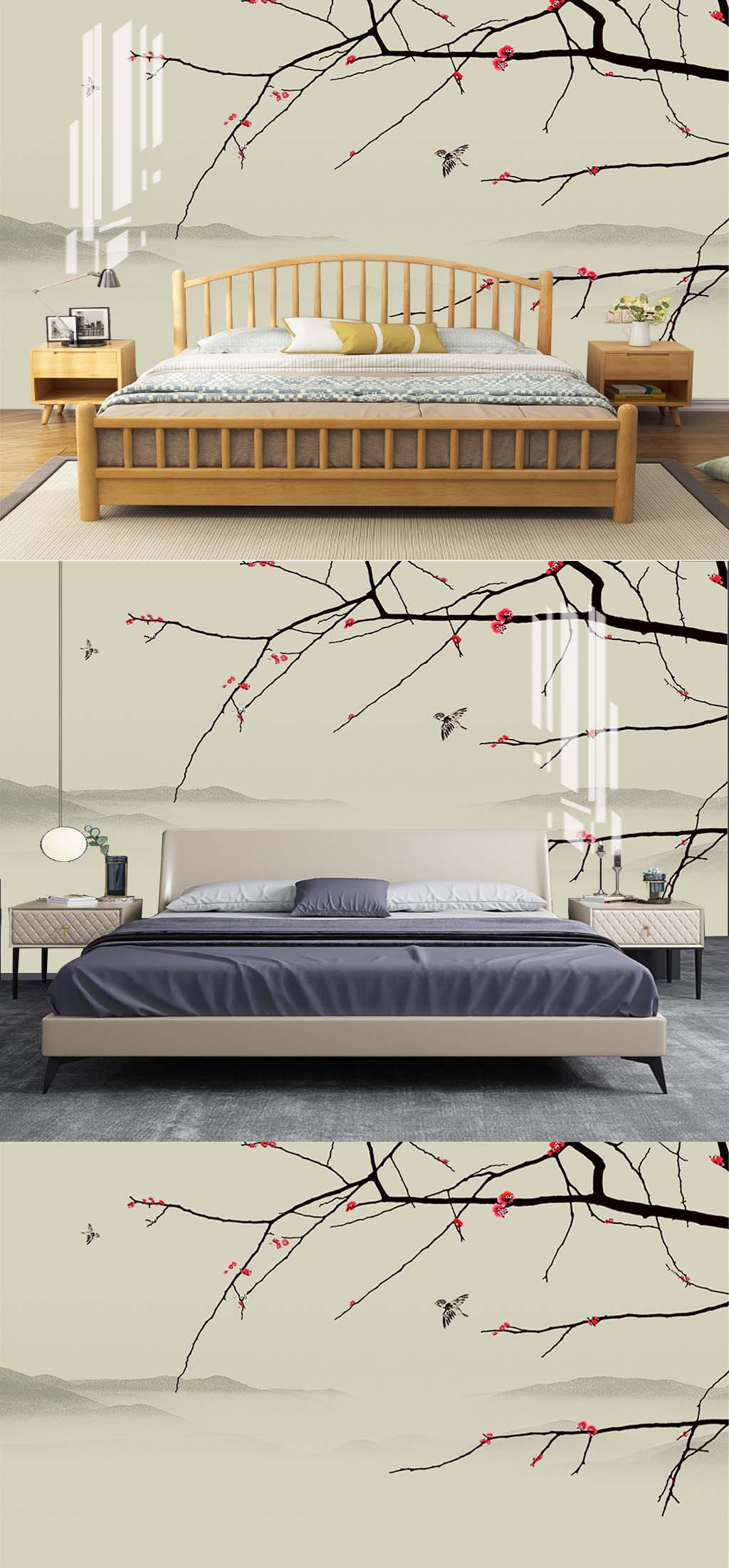 手绘花鸟床头背景素材